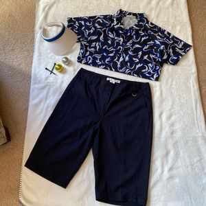 3 pc ladies golf shirt, shorts and visor